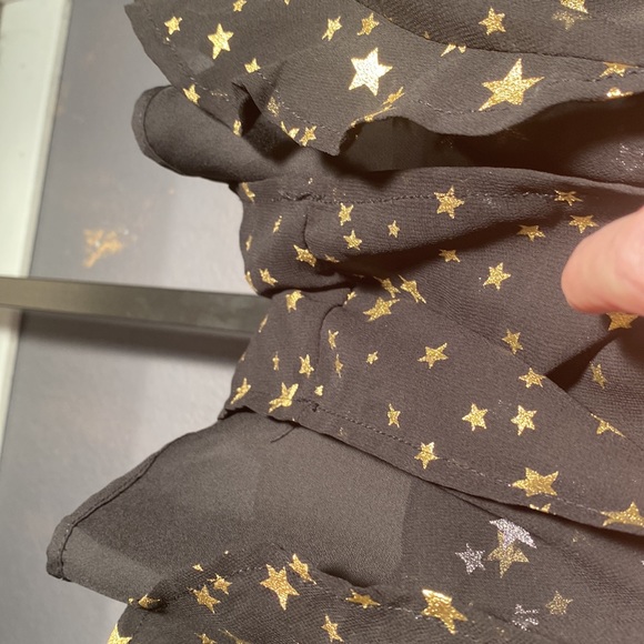 IF BY SEA - black shorts romper s/s w gold stars sheer mesh overlay, deepV - L - Picture 13 of 16